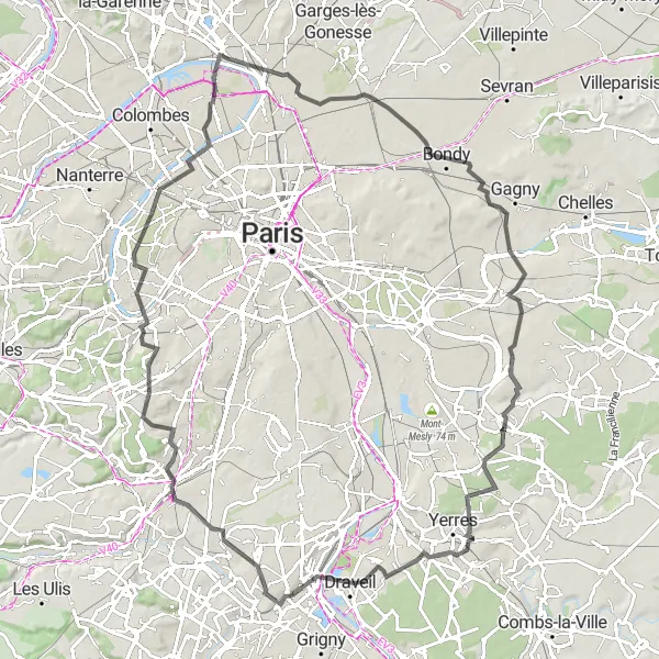 Map miniature of "Seine Valley Loop" cycling inspiration in Ile-de-France, France. Generated by Tarmacs.app cycling route planner
