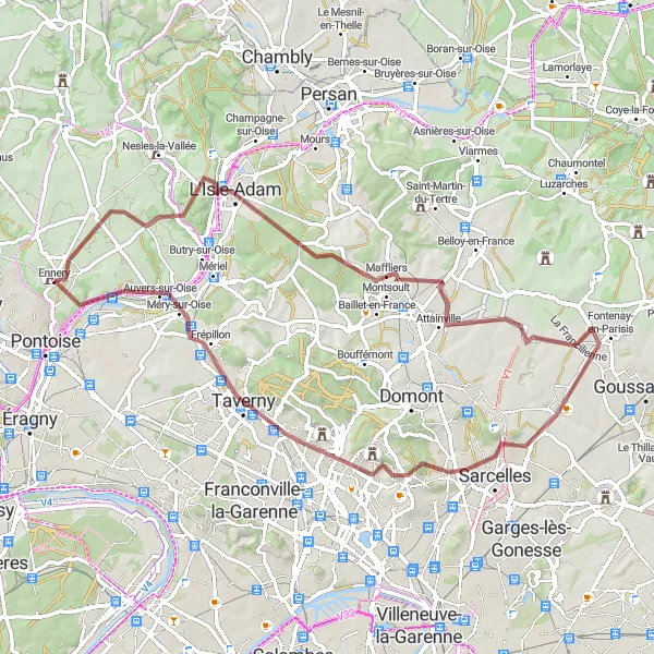 Map miniature of "Gravel Adventure in Ennery" cycling inspiration in Ile-de-France, France. Generated by Tarmacs.app cycling route planner