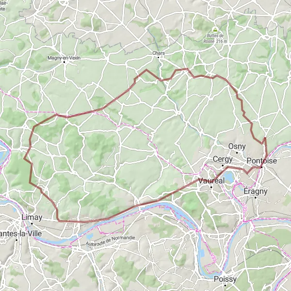 Map miniature of "Ennery Gravel Extravaganza" cycling inspiration in Ile-de-France, France. Generated by Tarmacs.app cycling route planner