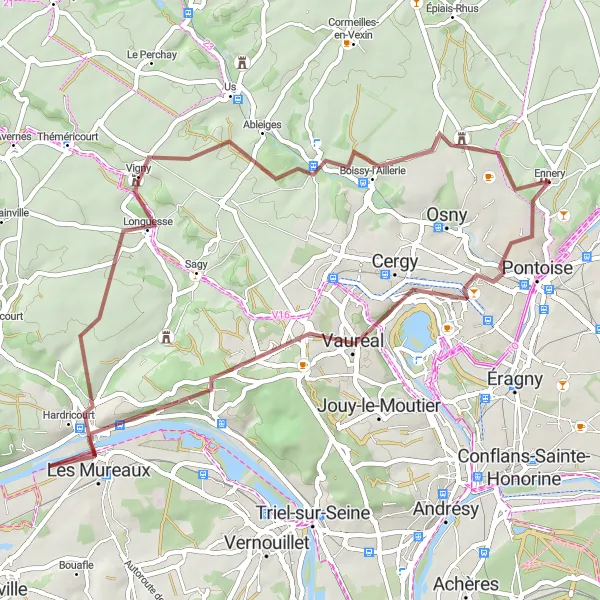 Miniature de la carte de l'inspiration cycliste "Boucle panoramique à partir d'Ennery" dans la Ile-de-France, France. Générée par le planificateur d'itinéraire cycliste Tarmacs.app