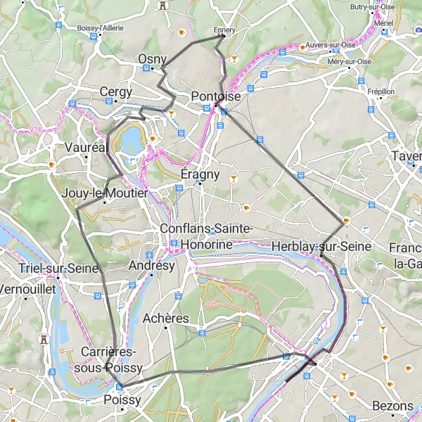 Map miniature of "Ennery to Pontoise and Back" cycling inspiration in Ile-de-France, France. Generated by Tarmacs.app cycling route planner