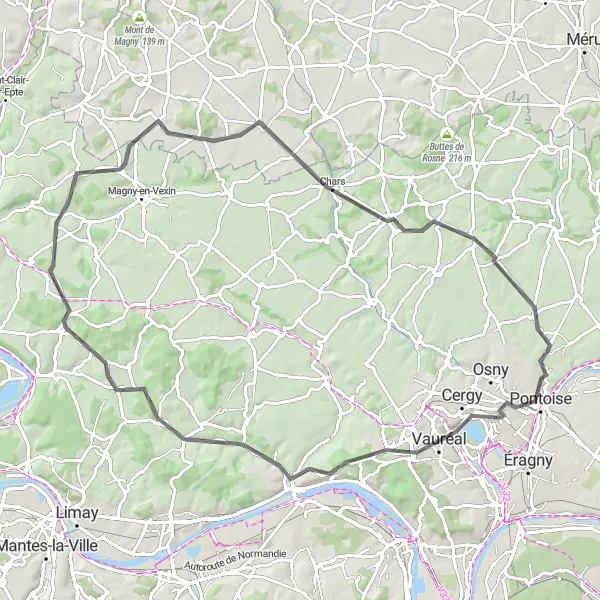 Map miniature of "Challenging Hills and Hidden Gems" cycling inspiration in Ile-de-France, France. Generated by Tarmacs.app cycling route planner