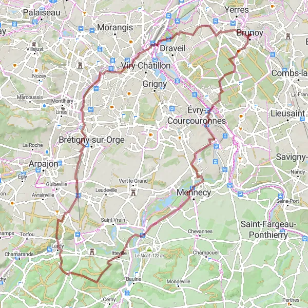 Map miniature of "Exploring Gravel Roads" cycling inspiration in Ile-de-France, France. Generated by Tarmacs.app cycling route planner