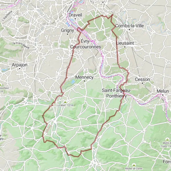 Map miniature of "La Vallée de l'Essonne" cycling inspiration in Ile-de-France, France. Generated by Tarmacs.app cycling route planner