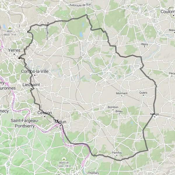 Map miniature of "Les Boucles de la Marne" cycling inspiration in Ile-de-France, France. Generated by Tarmacs.app cycling route planner