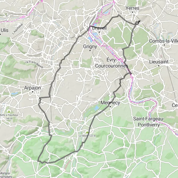 Map miniature of "Essonne Valley Expedition" cycling inspiration in Ile-de-France, France. Generated by Tarmacs.app cycling route planner