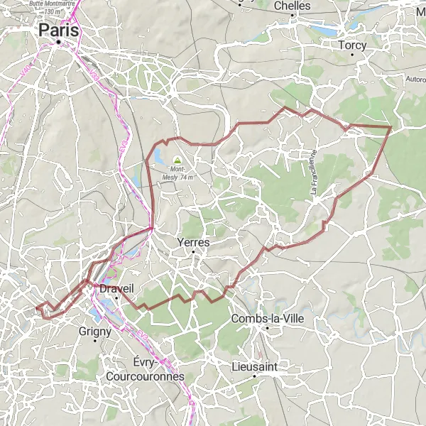 Map miniature of "Chennevières Adventure" cycling inspiration in Ile-de-France, France. Generated by Tarmacs.app cycling route planner