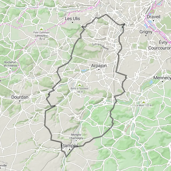 Map miniature of "Épinay-sur-Orge to Brétigny-sur-Orge Loop" cycling inspiration in Ile-de-France, France. Generated by Tarmacs.app cycling route planner