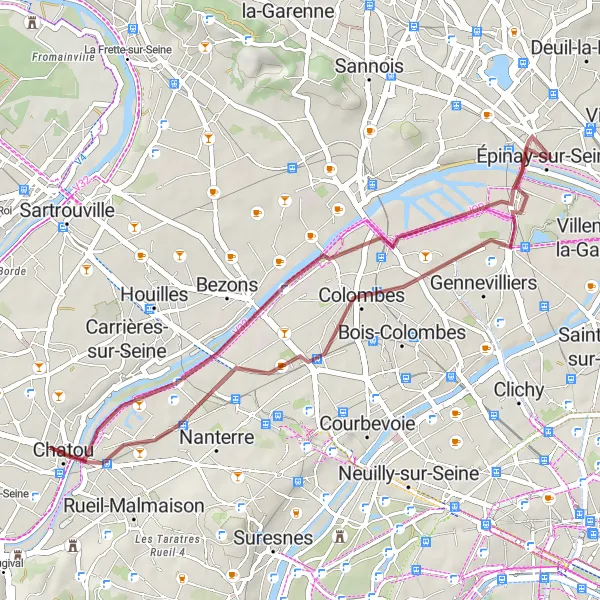 Map miniature of "From Épinay-sur-Seine to Colombes" cycling inspiration in Ile-de-France, France. Generated by Tarmacs.app cycling route planner