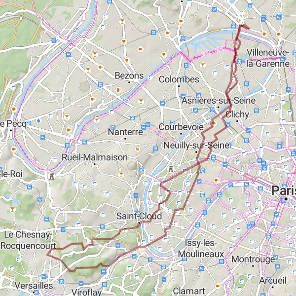 Map miniature of "Levallois-Perret to Neuilly-sur-Seine Adventure" cycling inspiration in Ile-de-France, France. Generated by Tarmacs.app cycling route planner