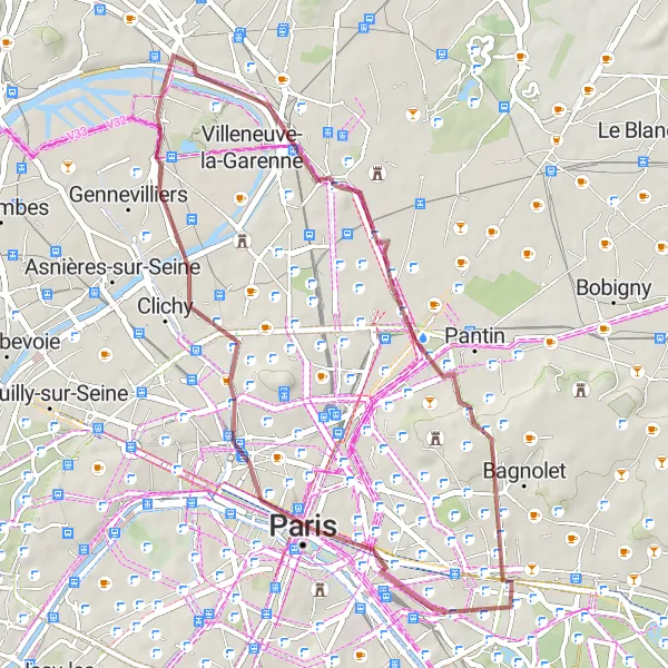 Map miniature of "Saint-Denis to Paris Adventure" cycling inspiration in Ile-de-France, France. Generated by Tarmacs.app cycling route planner