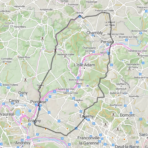 Map miniature of "Cotes du Vexin" cycling inspiration in Ile-de-France, France. Generated by Tarmacs.app cycling route planner