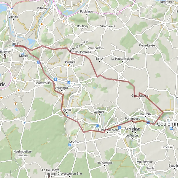 Map miniature of "Quincy-Voisins Gravel Route" cycling inspiration in Ile-de-France, France. Generated by Tarmacs.app cycling route planner