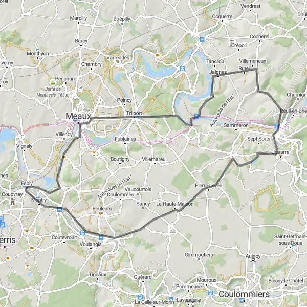 Map miniature of "Meaux Road Cycling Route" cycling inspiration in Ile-de-France, France. Generated by Tarmacs.app cycling route planner