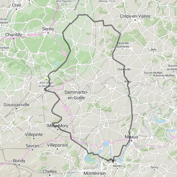 Map miniature of "Claye-Souilly Road Cycling Route" cycling inspiration in Ile-de-France, France. Generated by Tarmacs.app cycling route planner
