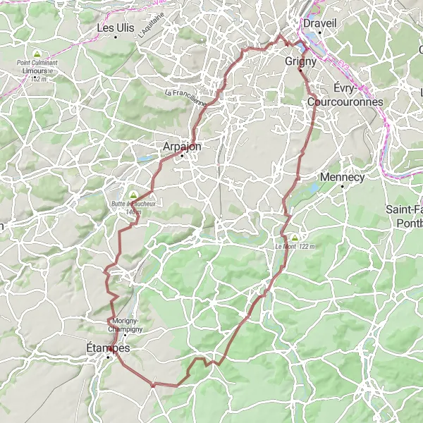 Map miniature of "Gravel Adventure Through the Countryside" cycling inspiration in Ile-de-France, France. Generated by Tarmacs.app cycling route planner