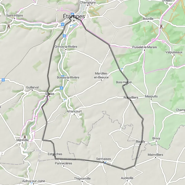 Map miniature of "Scenic Ride through Picturesque Villages" cycling inspiration in Ile-de-France, France. Generated by Tarmacs.app cycling route planner