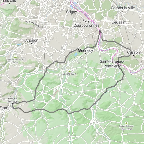 Map miniature of "Challenging Hills and Historic Sights" cycling inspiration in Ile-de-France, France. Generated by Tarmacs.app cycling route planner
