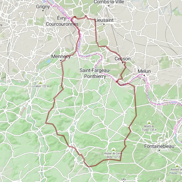 Map miniature of "Gravel Route - Étiolles Grande Boucle" cycling inspiration in Ile-de-France, France. Generated by Tarmacs.app cycling route planner