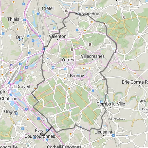 Map miniature of "Évry to Soisy-sur-Seine Loop" cycling inspiration in Ile-de-France, France. Generated by Tarmacs.app cycling route planner