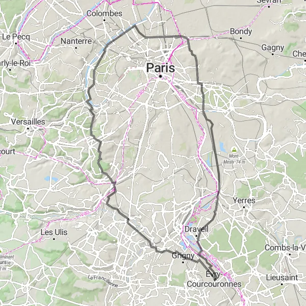 Map miniature of "Valley Tour of Île-de-France" cycling inspiration in Ile-de-France, France. Generated by Tarmacs.app cycling route planner