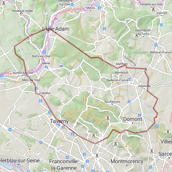 Map miniature of "Ézanville - Taverny - Auvers-sur-Oise - Montsoult - Attainville" cycling inspiration in Ile-de-France, France. Generated by Tarmacs.app cycling route planner