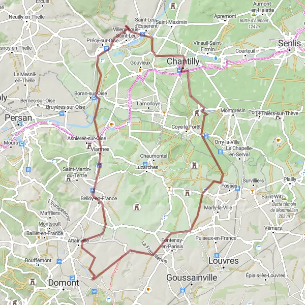 Map miniature of "Gravel Adventure: Explore the Valois Forest" cycling inspiration in Ile-de-France, France. Generated by Tarmacs.app cycling route planner