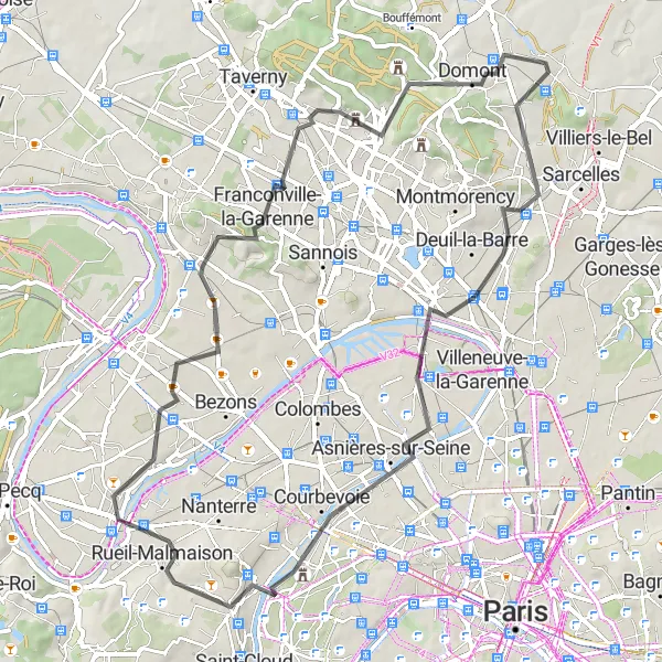 Map miniature of "Challenge Yourself: The Hills of Ile-de-France" cycling inspiration in Ile-de-France, France. Generated by Tarmacs.app cycling route planner