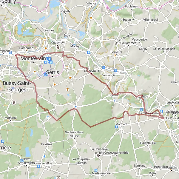 Map miniature of "Faremoutiers to Faremoutiers" cycling inspiration in Ile-de-France, France. Generated by Tarmacs.app cycling route planner