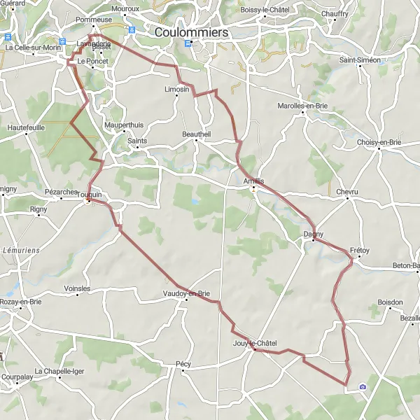 Map miniature of "Faremoutiers Loop" cycling inspiration in Ile-de-France, France. Generated by Tarmacs.app cycling route planner