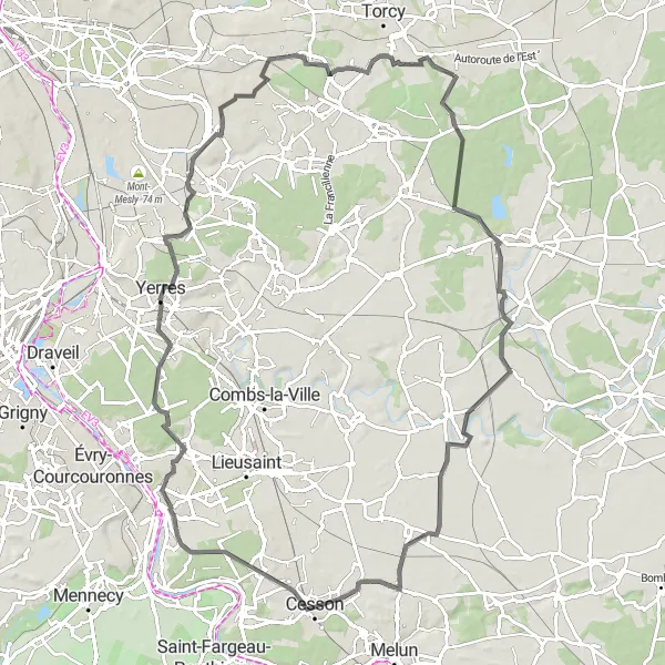 Map miniature of "Epic Road Cycling Adventure to Croissy-Beaubourg" cycling inspiration in Ile-de-France, France. Generated by Tarmacs.app cycling route planner