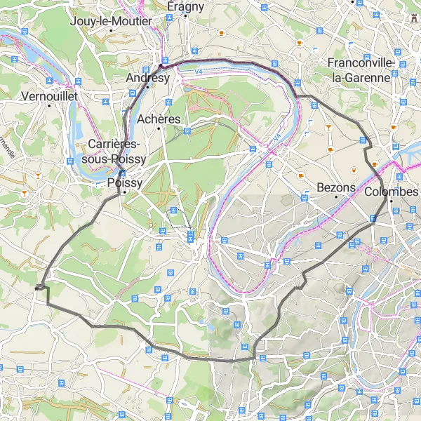 Map miniature of "Discover Poissy's History" cycling inspiration in Ile-de-France, France. Generated by Tarmacs.app cycling route planner