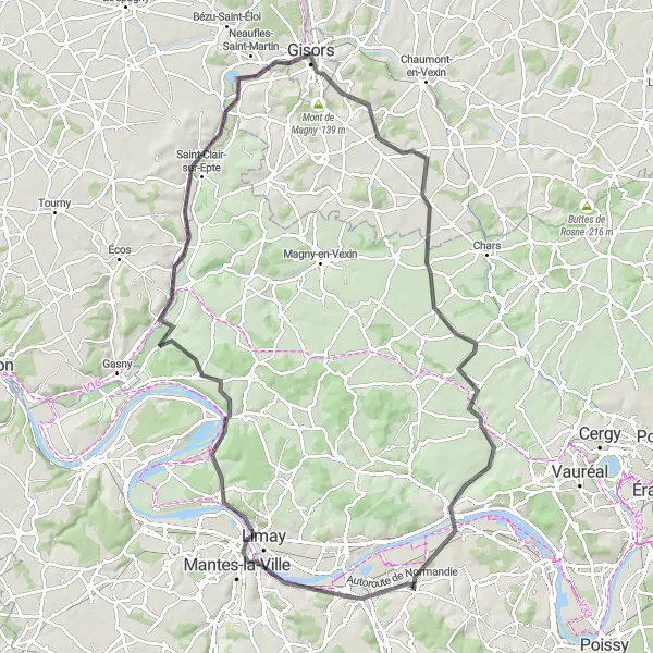 Map miniature of "The Mantes-la-Jolie Loop" cycling inspiration in Ile-de-France, France. Generated by Tarmacs.app cycling route planner