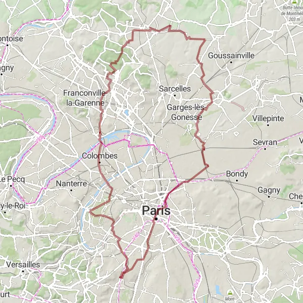 Miniature de la carte de l'inspiration cycliste "Circuit gravilloné aux multiples panoramas" dans la Ile-de-France, France. Générée par le planificateur d'itinéraire cycliste Tarmacs.app