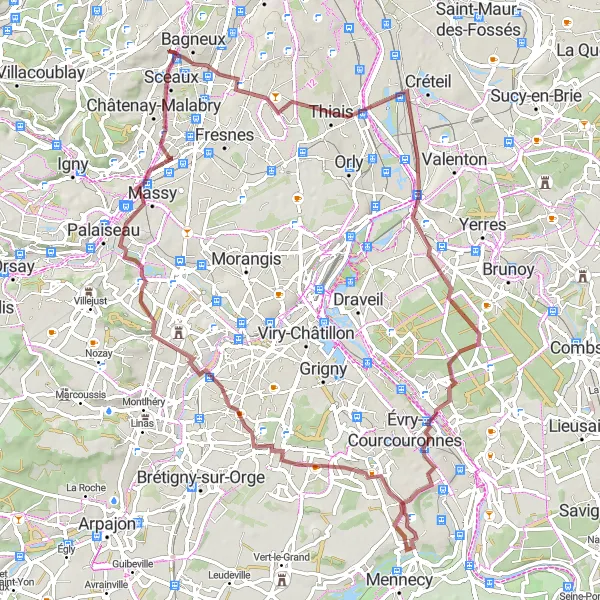 Miniature de la carte de l'inspiration cycliste "La Boucle Forestière de l'Essonne" dans la Ile-de-France, France. Générée par le planificateur d'itinéraire cycliste Tarmacs.app