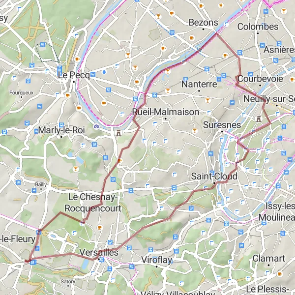 Map miniature of "Chesnay and Versailles Gravel Loop" cycling inspiration in Ile-de-France, France. Generated by Tarmacs.app cycling route planner