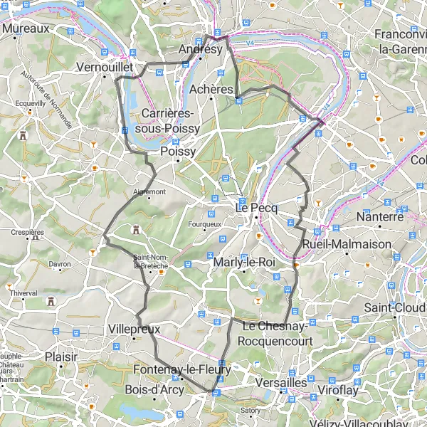 Map miniature of "Beauty of Bois-d'Arcy" cycling inspiration in Ile-de-France, France. Generated by Tarmacs.app cycling route planner