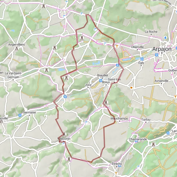 Map miniature of "The Gravel Adventure" cycling inspiration in Ile-de-France, France. Generated by Tarmacs.app cycling route planner