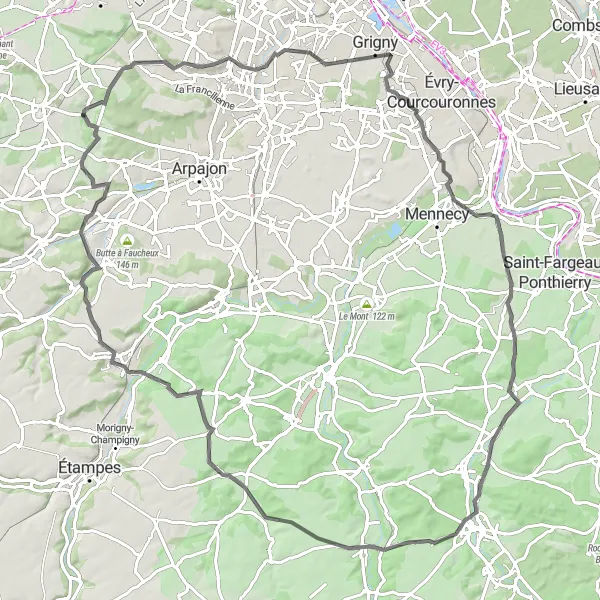 Map miniature of "The Scenic Countryside Loop" cycling inspiration in Ile-de-France, France. Generated by Tarmacs.app cycling route planner