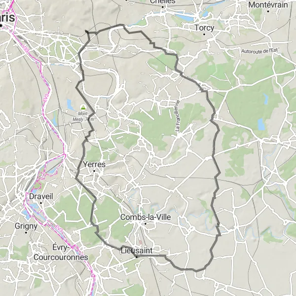Map miniature of "Scenic Road Cycling Route through Noisy-le-Grand and Montgeron" cycling inspiration in Ile-de-France, France. Generated by Tarmacs.app cycling route planner