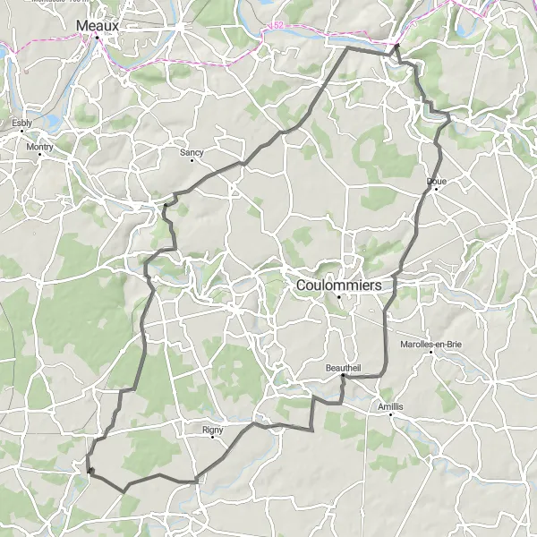Map miniature of "Exploration Challenge (Road)" cycling inspiration in Ile-de-France, France. Generated by Tarmacs.app cycling route planner
