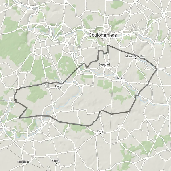 Map miniature of "The Lumigny Circuit" cycling inspiration in Ile-de-France, France. Generated by Tarmacs.app cycling route planner