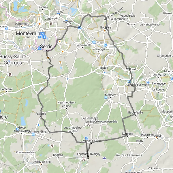 Map miniature of "Charming Villages of Fontenay-Trésigny" cycling inspiration in Ile-de-France, France. Generated by Tarmacs.app cycling route planner