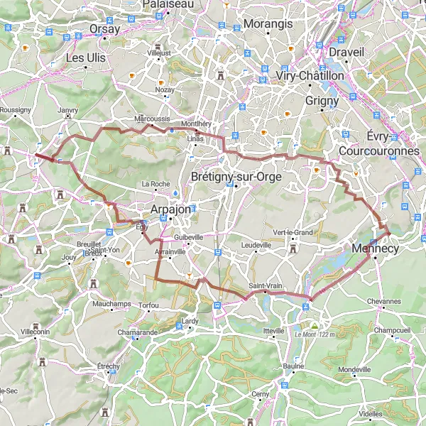 Map miniature of "Les Ulmes - Marcoussis" cycling inspiration in Ile-de-France, France. Generated by Tarmacs.app cycling route planner