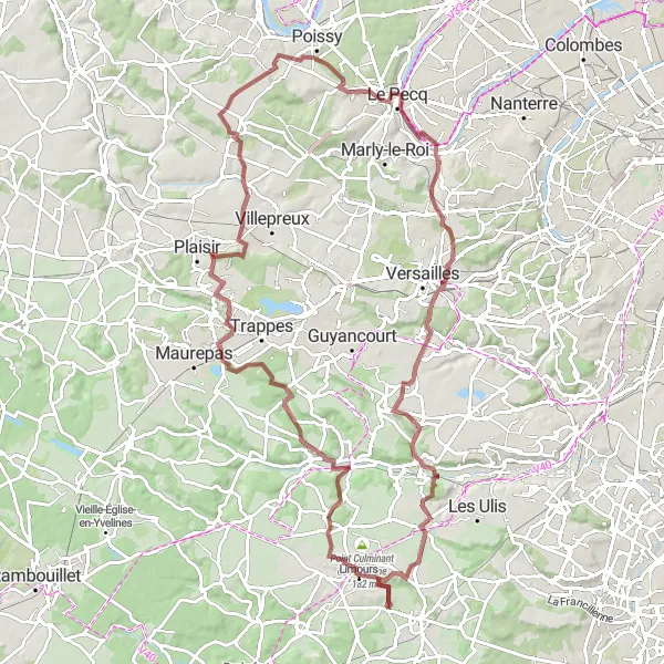 Miniature de la carte de l'inspiration cycliste "Les collines de l'Ouest Parisien" dans la Ile-de-France, France. Générée par le planificateur d'itinéraire cycliste Tarmacs.app