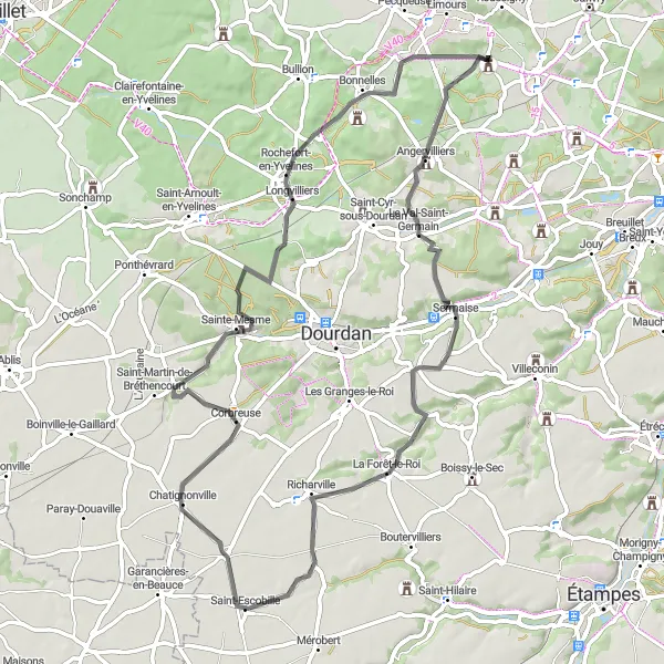 Map miniature of "Forge-les-Bains Loop" cycling inspiration in Ile-de-France, France. Generated by Tarmacs.app cycling route planner