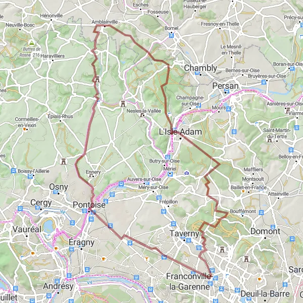 Map miniature of "Franconville Gravel Adventure" cycling inspiration in Ile-de-France, France. Generated by Tarmacs.app cycling route planner