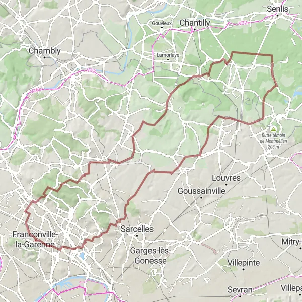 Map miniature of "The Ultimate Gravel Challenge" cycling inspiration in Ile-de-France, France. Generated by Tarmacs.app cycling route planner