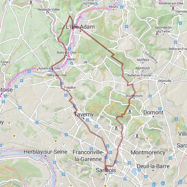 Map miniature of "The Gravel Adventure" cycling inspiration in Ile-de-France, France. Generated by Tarmacs.app cycling route planner