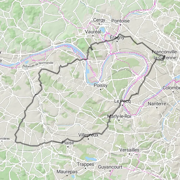 Map miniature of "The Cormeilles Loop" cycling inspiration in Ile-de-France, France. Generated by Tarmacs.app cycling route planner